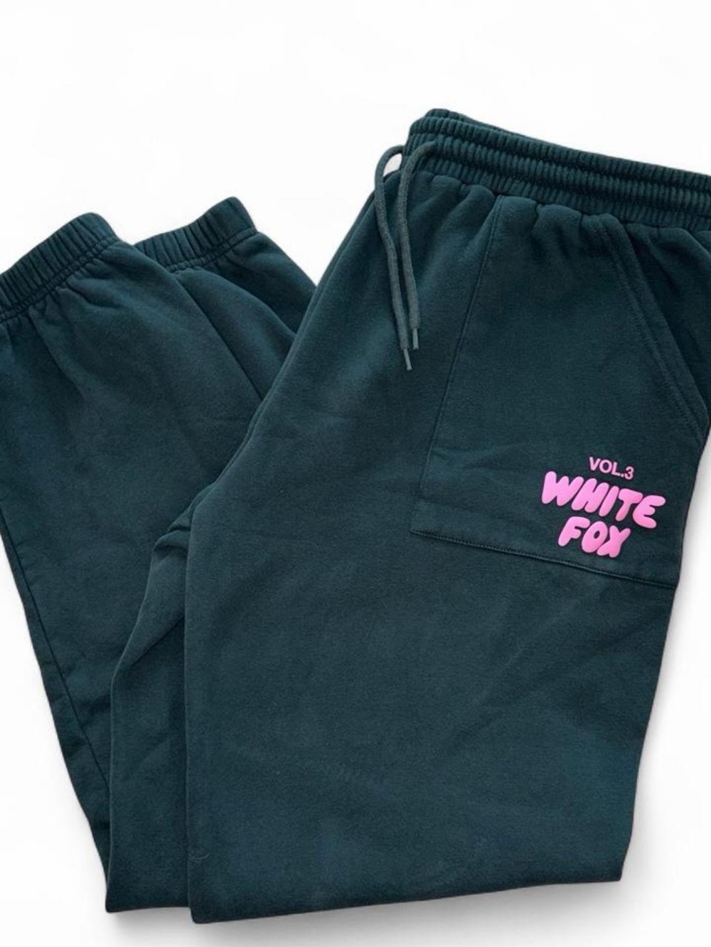 White Fox Boutique Dark green Track Pants with Pink Logo